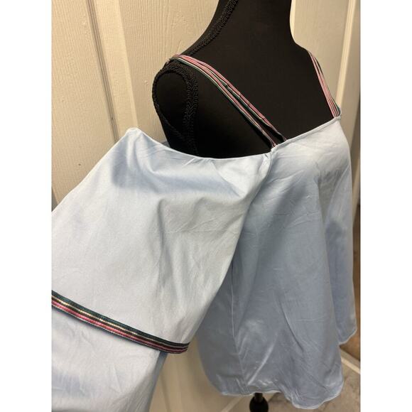 Saks Fifth Avenue Blue And Ribbon Off The Shoulder Top M20 - Picture 3 of 10
